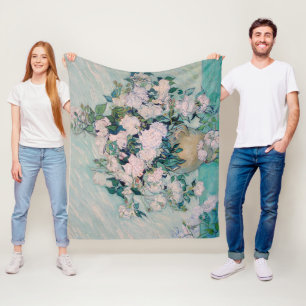 White Roses-1890-Vincent van Gogh Fleece Blanket
