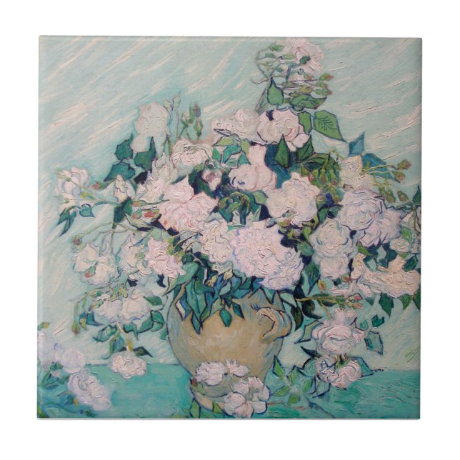 White Roses-1890-Vincent van Gogh  Tile (Front)