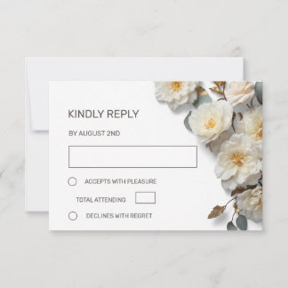 White Roses 3D Flowers RSVP Card