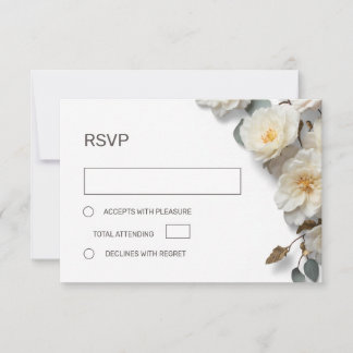 White Roses 3D Flowers RSVP Card