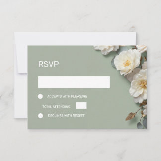 White Roses 3D Flowers RSVP Card