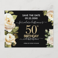 White Roses 50th Birthday Save the Date Postcard