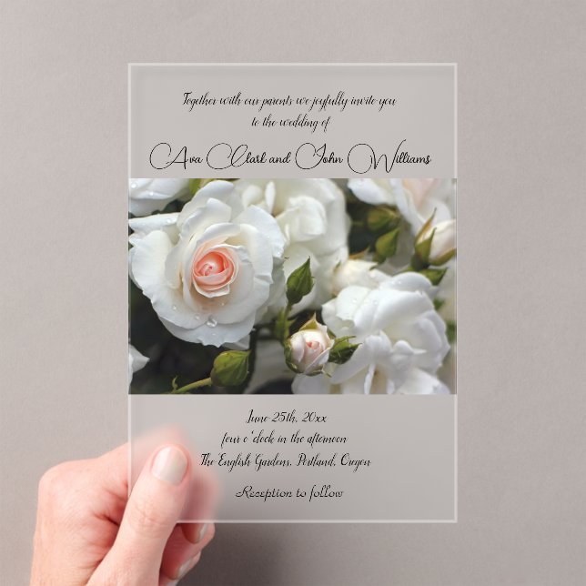 White Roses Acrylic Invitation (Insitu (Handheld))