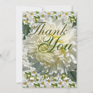 White Roses and Chrysanthemum Wedding Thank You Card