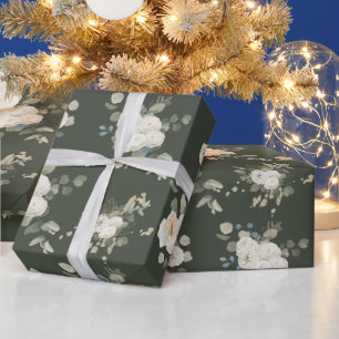 White Roses and Eucalyptus Winter Festival Wrapping Paper