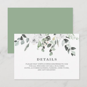 White Roses and Greenery floral wedding Details RSVP Card