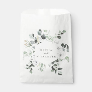 White Roses and Greenery floral wedding monogram F Favour Bag