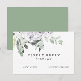 White Roses and Greenery floral wedding RSVP Card