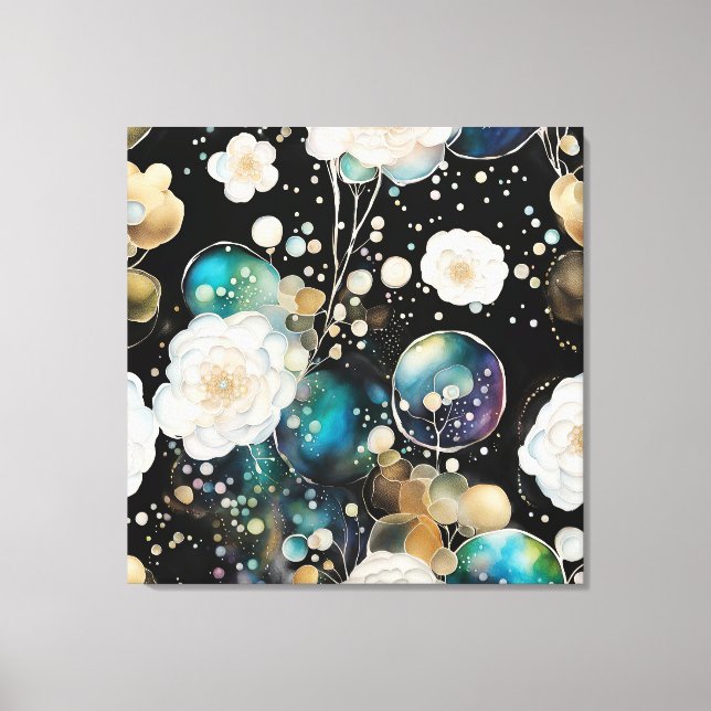 White Roses And Iridescent Bubble Abstract Canvas Print (Front)