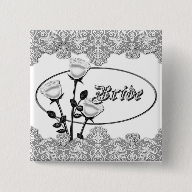 White Roses and Lace Bride Button (Front)
