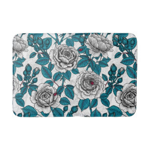 White roses and ladybugs bath mat
