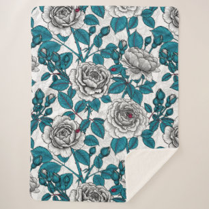 White roses and ladybugs sherpa blanket