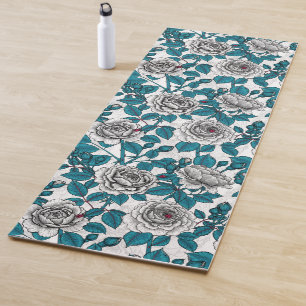 White roses and ladybugs yoga mat