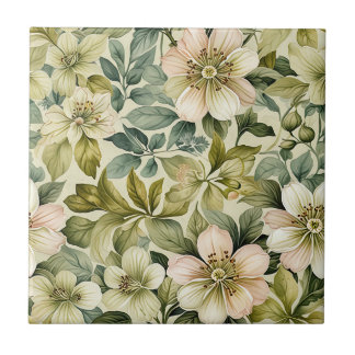 White Roses and Sage Seamless Tile