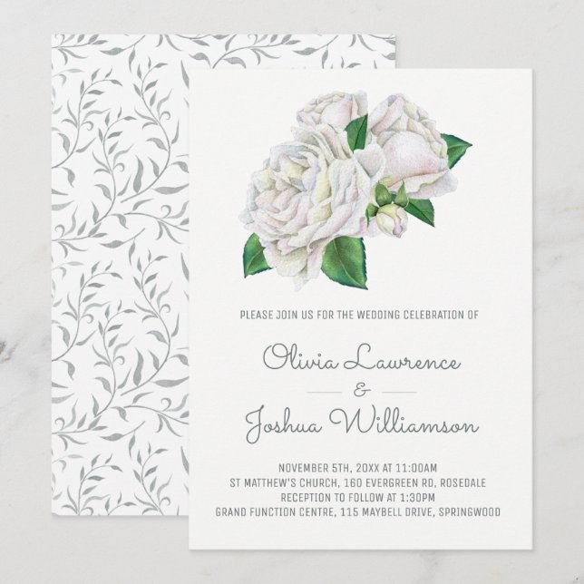 White Roses Aquarelle Mariage Invitations (Devant / Derrière)