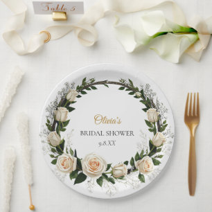 White Roses & Baby’s Breath Favours Paper Plate
