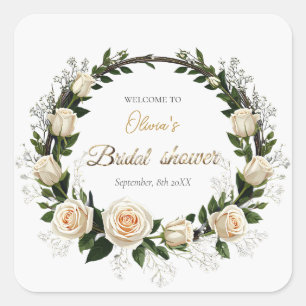 White Roses & Baby’s Breath Favours Square Sticker