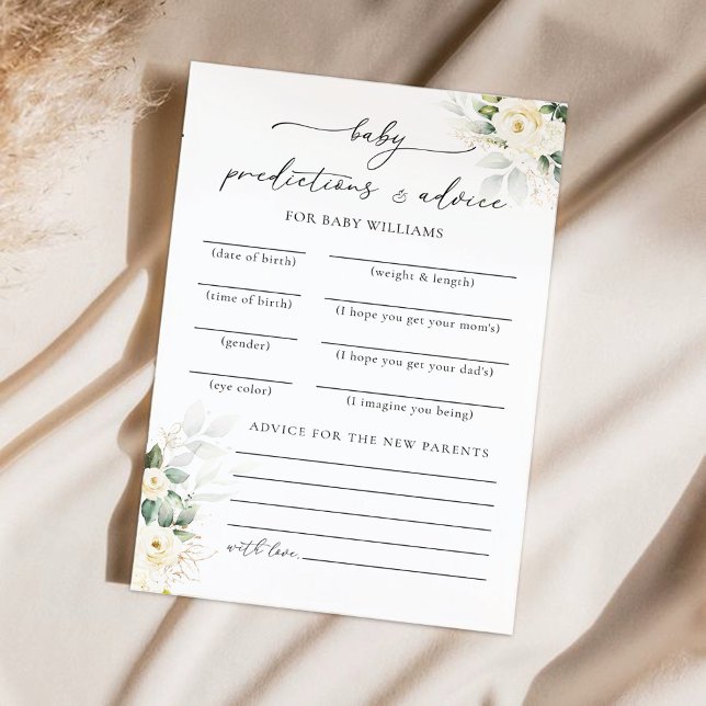 White Roses Baby Shower Predictions Card (Creator Uploaded)