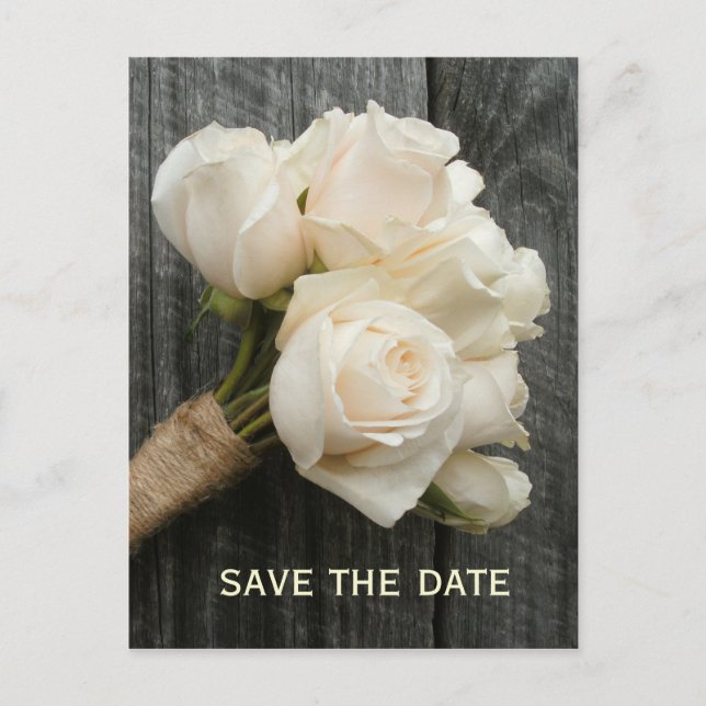 White Roses & Barnwood Save The Date Postcard (Front)