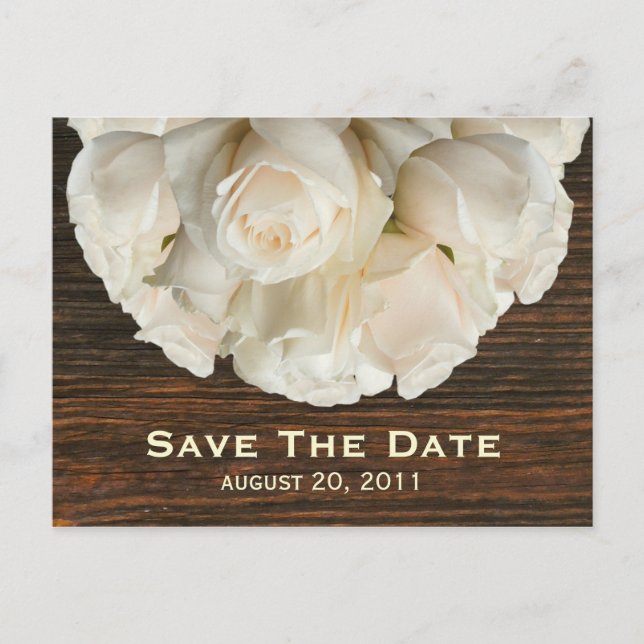 White Roses & Barnwood Save The Date Postcard (Front)