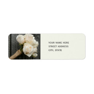 White Roses & Barnwood Wedding Address Label