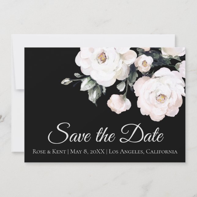White Roses | Black Save The Date (Front)