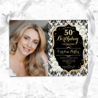 White Roses Black White Damask Photo 50th Birthday