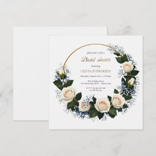 White Roses & Blue Baby’s Breath Bridal Shower Invitation