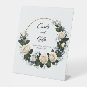 White Roses & Blue Baby’s Breath Cards & Gifts Pedestal Sign