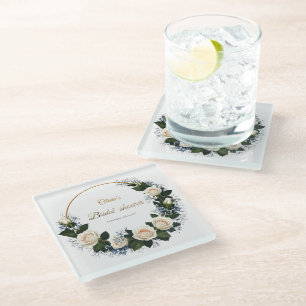 White Roses & Blue Baby’s Breath Glass Coaster