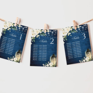 White Roses Blue Wood Lantern Wedding Table Number