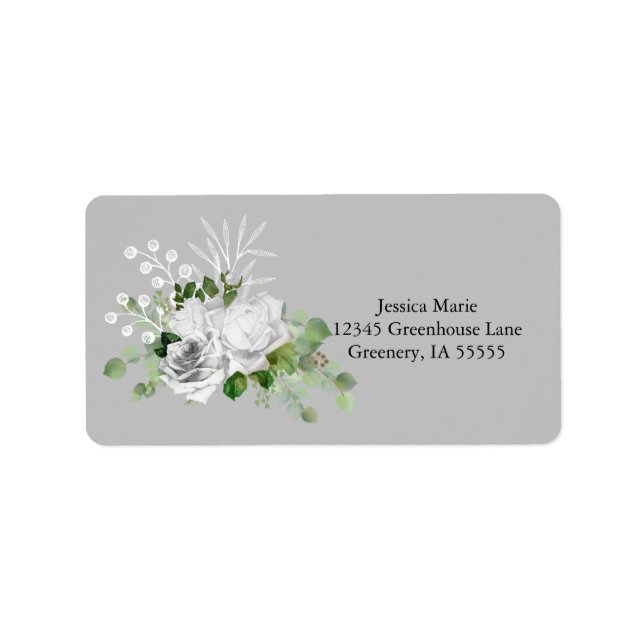White Roses Botanical Return Address Label (Front)