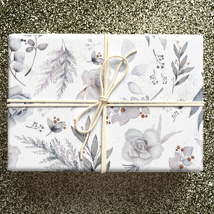 White Roses & Botanicals with Pastel Peach & Blue Wrapping Paper Sheet