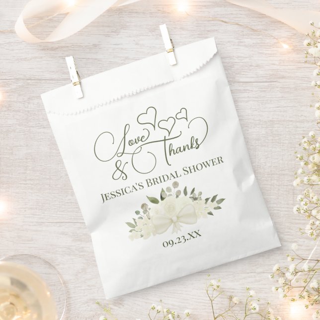 White Roses Bouquet Love & Thanks Bridal Shower Favour Bag (Clipped)