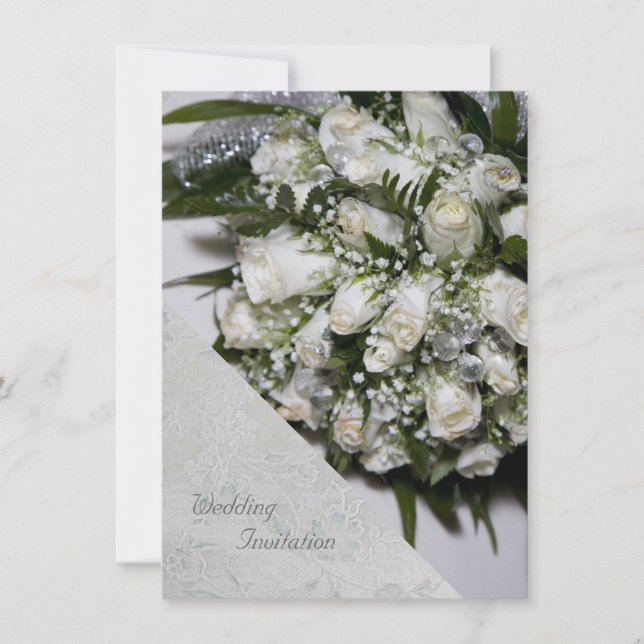 White Roses Bouquet Wedding Invitation (Front)