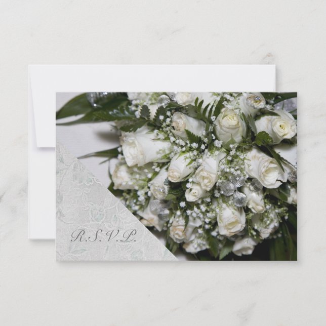 White Roses Bouquet Wedding RSVP (Front)