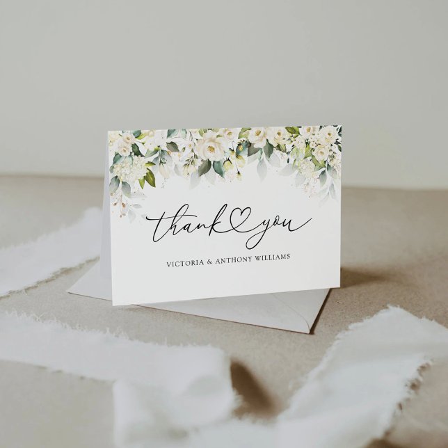 White Roses Bridal Shower Flat Thank You Cards (Creator Uploaded)