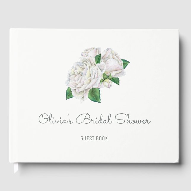 White Roses Bridal Shower Guest Book (Front)