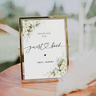 White Roses Bridal Shower Guest Book Sign