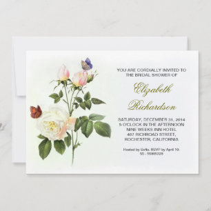 white roses bridal shower invitation
