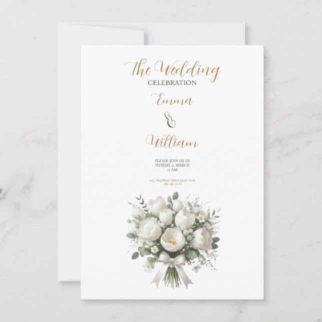 white roses bride wedding card invitation (Front)