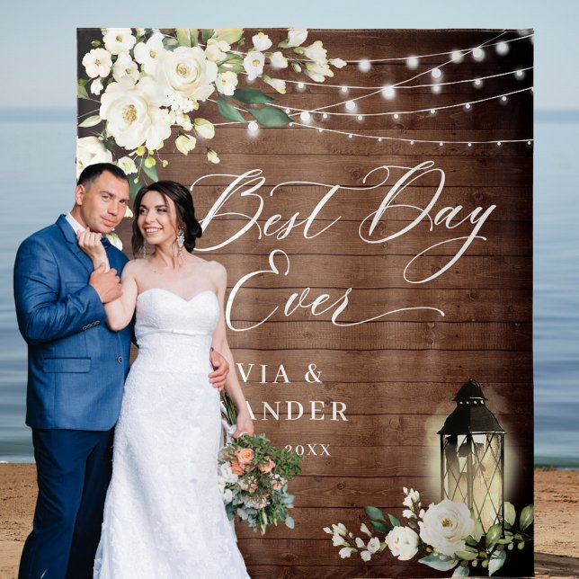White Roses Brown  Wood Wedding Backdrop Tapestry (Creator Uploaded)