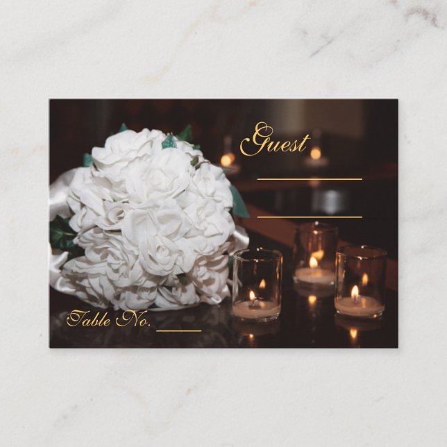 White Roses & Candlelight Wedding Table PlaceCard (Front)