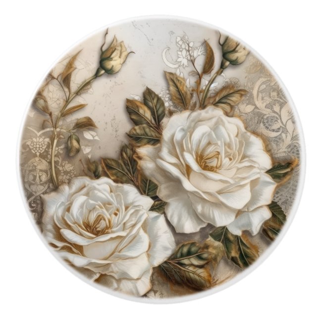 White Roses Ceramic Knob (Front)