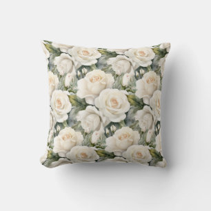 White Roses Classic Floral Throw Pillow