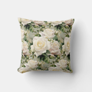 White Roses Classic Floral  Throw Pillow