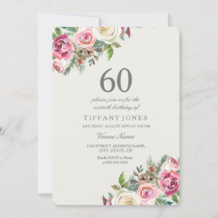 White Roses Elegant 60th Birthday Party Invite