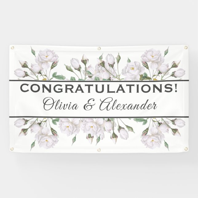 White Roses Elegant Floral Wedding Banner (Horizontal)