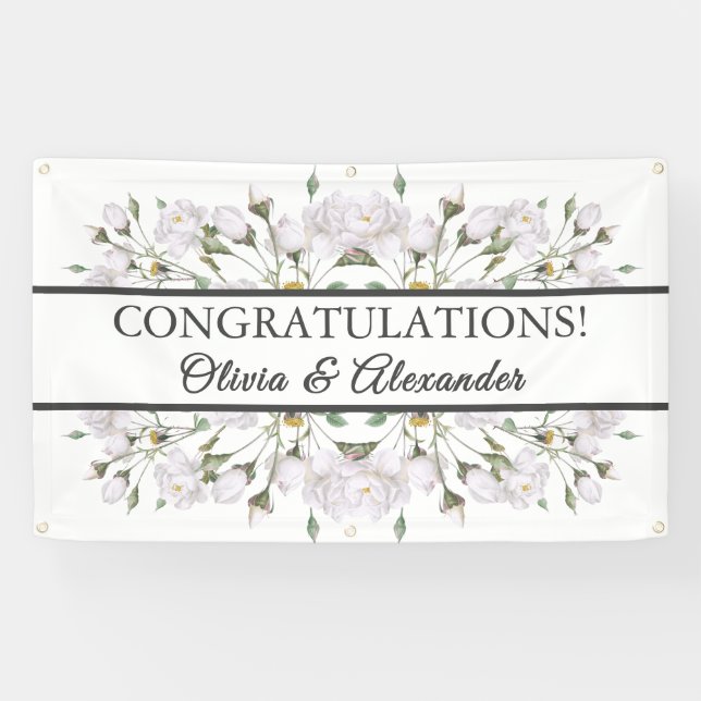 White Roses Elegant Floral Wedding Banner (Horizontal)