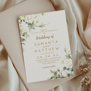 White Roses Elegant Flower Wedding Invitation